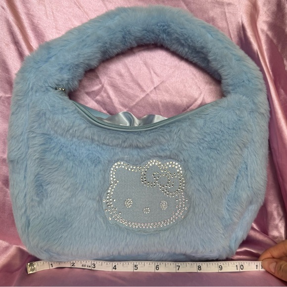Fluffy Blue Handbag with Rhinestone Hello Kitty Design - Picture 10 of 11